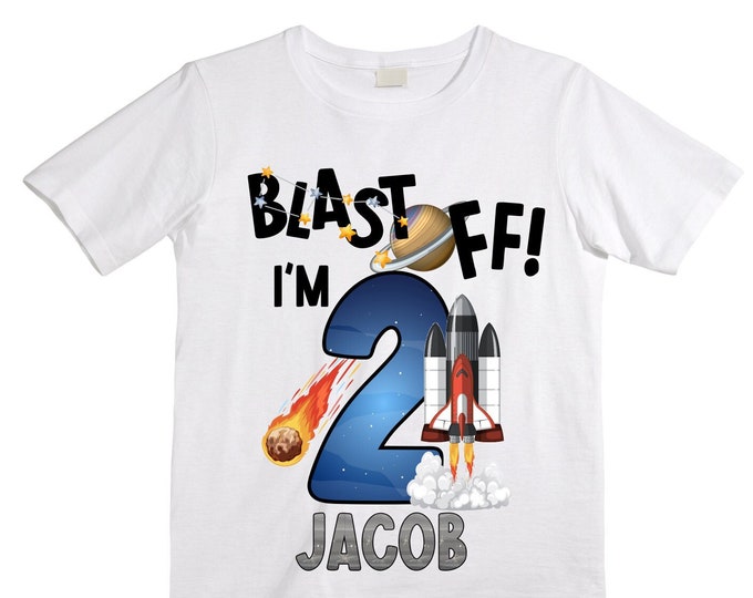 Personalized Space Birthday TWO Astronaut theme Birthday Shirt. TWO Birthday. Boy's Birthday Shirt. Spaceship Space ship Birthday Shirt.