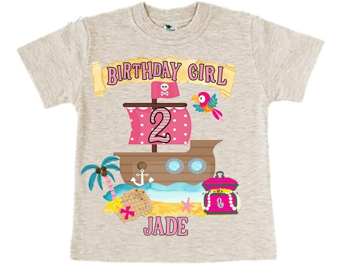 Personalized Two Pirate Rainbow . Pirate Ship.  Arrgh, Shiver me Timbers. Ahoy Matey Girls Birthday Shirt. 2nd Birthday Girl. Pirate Second