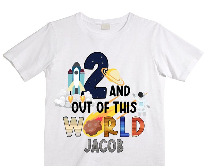 Personalized Space Birthday TWO Astronaut theme Birthday Shirt. TWO Birthday. Boy's Birthday Shirt. Spaceship Space ship Birthday Shirt.