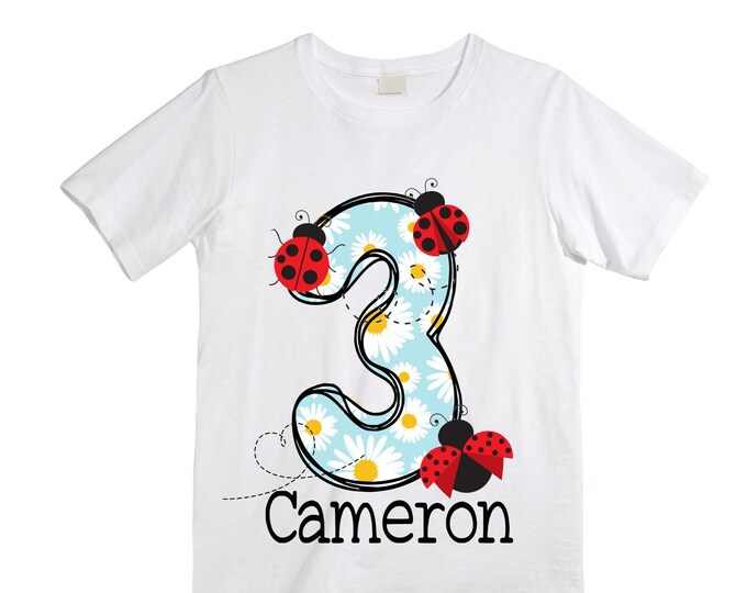 Personalized Lady Bug. Ladybug Themed THREE Birthday Girl Shirt. Cake Smash Lady Bug Birthday Shirt. Three Ladybug . Birthday Shirt