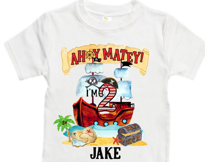 Personalized Pirate Ship theme Birthday Shirt. Two Birthday. Boy's Pirate Birthday. Shiver Me Timbers. Ahoy Matey. Arr. Arragh Shirt. Pirate