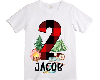 Personalized Camping. Camp theme Birthday Shirt. Happy Camper Birthday. Camper Shirt . Two Birthday. Boy's Camp Birthday. adventure shirt