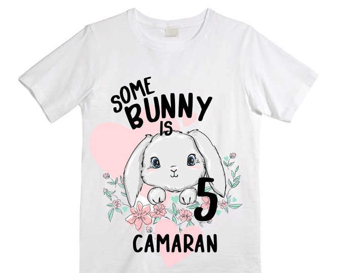Some BUNNY is FIVE Bunny / Rabbit Themed  Birthday Girl Shirt. Cake Smash Birthday Shirt. 5th . Birthday Shirt.