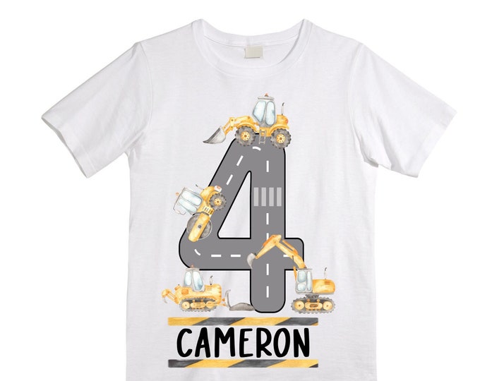 Personalized 4 Digger Construction  FOUR  Trash Truck theme Birthday Shirt. Fourth Birthday. Boy's Birthday .