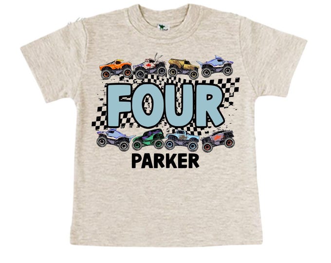 Personalized 4th Birthday Monster Truck Crushing It Shirt. Monster Truck FOUR