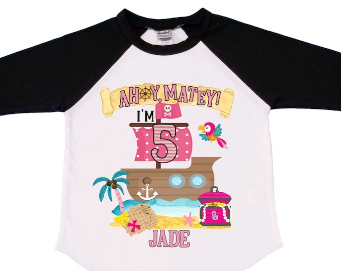 Personalized Pirate Rainbow FIVE Birthday Girl Shirt. Ahoy Matey, Arrgh, Arr Matey. Shiver Me Timbers Pirate 5th Birthday Shirt