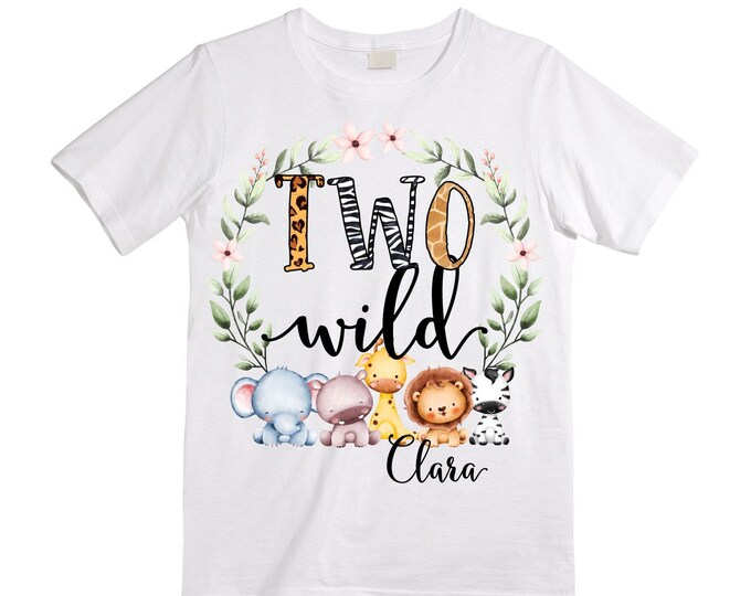 Personalized Let's Get Wild Safari theme Birthday Shirt. Two Birthday. Girl's Rainbow Safari Birthday Shirt. Jungle Safari Birthday Shirt.