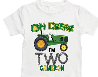 Personalized Farm Green Tractor Farm Animal theme Birthday Shirt. Two Birthday. Boy's Tractor Birthday Shirt.  Farm Birthday Shirt.