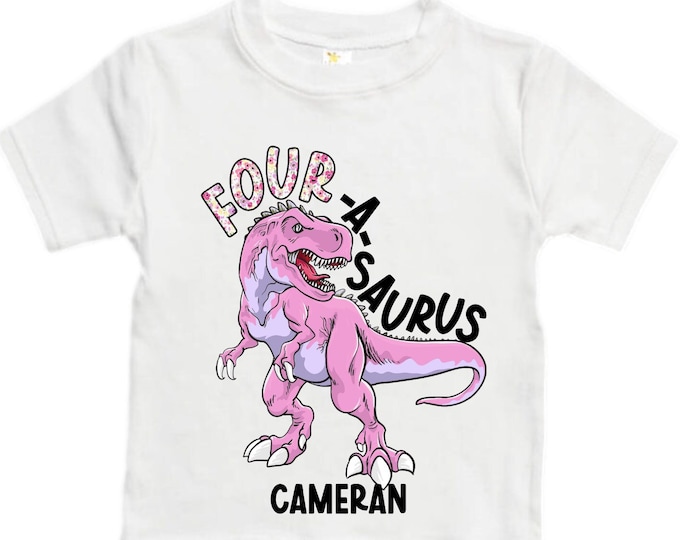 Personalized Dinosaur theme Birthday Shirt. Four Birthday. Girl's Floral Dino Birthday Shirt. Dinosaur Birthday Shirt. FOUR A Saurus