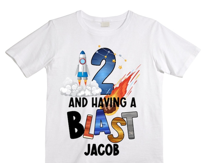 Personalized Space Birthday TWO Astronaut theme Birthday Shirt. TWO Birthday. Boy's Birthday Shirt. Spaceship Space ship Birthday Shirt.
