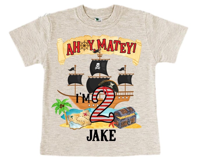 Personalized Pirate Ship theme Birthday Shirt. Two Birthday. Boy's Pirate Birthday. Shiver Me Timbers. Ahoy Matey. Arr. Arragh Shirt. Pirate
