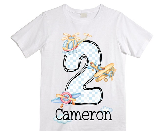 Personalized Airplane theme Birthday Shirt. Two Birthday. Boy's Car Birthday Shirt. Airplane Racing Birthday Shirt.