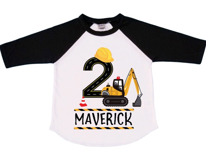 Personalized Construction Themed Digger Truck Construction theme Birthday Shirt. Two Birthday. Boy's Truck Birthday . Construction Shirt.