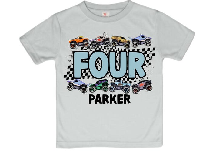 Personalized 4th Birthday Monster Truck Crushing It Shirt. Monster Truck FOUR