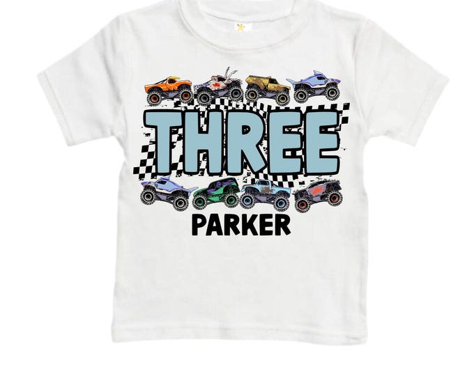 Personalized Monster Truck Birthday Shirt, Crushing It, Boy's THREE