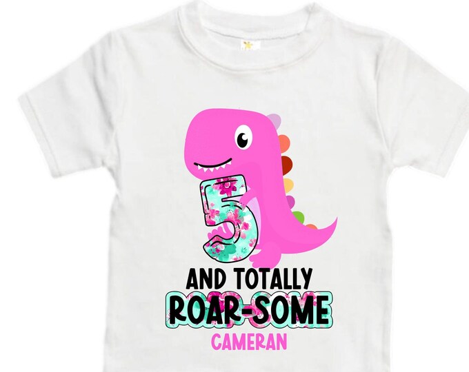 Personalized Dinosaur theme Birthday Shirt. Three Birthday. Girl's Floral Dino Birthday Shirt. Dinosaur Birthday Shirt. Five A Saurus