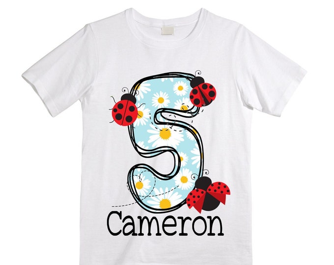 Personalized Ladybug . Lady Bug Themed Birthday FIVE Birthday Girl Shirt. Cake Smash LadyBug Birthday Shirt. 5th . Birthday Shirt