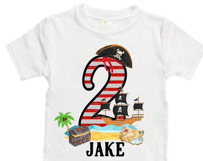 Personalized Pirate Ship theme Birthday Shirt. Two Birthday. Boy's Pirate Birthday. Shiver Me Timbers. Ahoy Matey. Arr. Arragh Shirt. Pirate