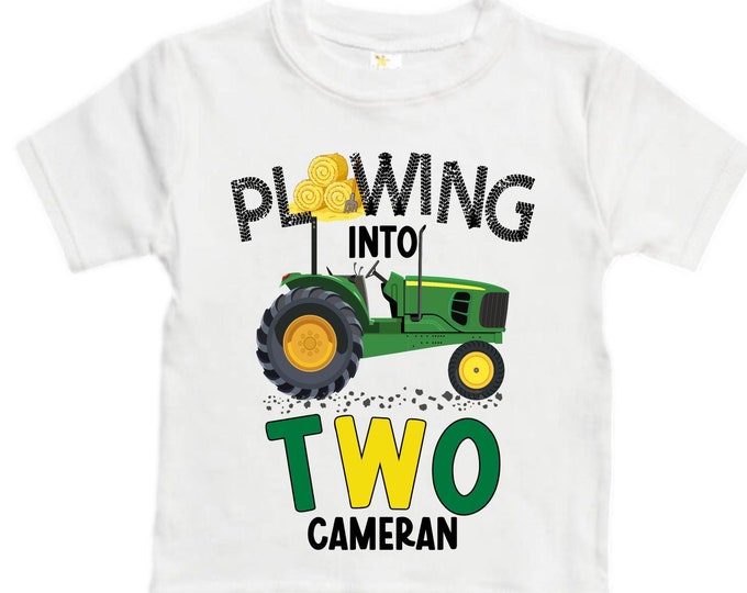 Personalized Farm Green Tractor Farm Animal theme Birthday Shirt. Two Birthday. Boy's Tractor Birthday Shirt.  Farm Birthday Shirt.
