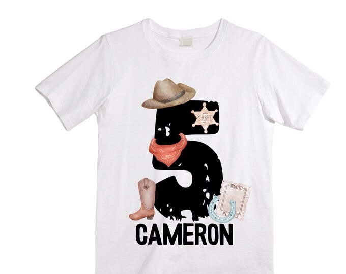 Personalized Wild West / Western / Cowboy theme Birthday Shirt. FIVE Birthday. Boy's Farm Birthday Shirt. Tractor Birthday Shirt. 5th
