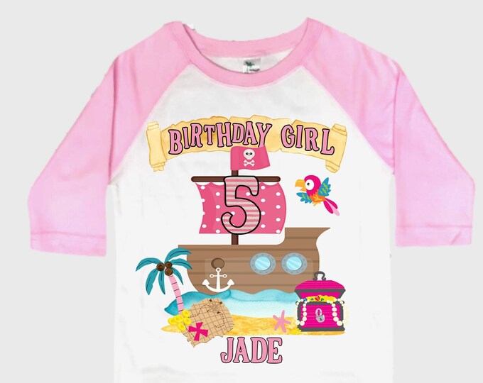 Personalized Pirate Rainbow FIVE Birthday Girl Shirt. Ahoy Matey, Arrgh, Arr Matey. Shiver Me Timbers Pirate 5th Birthday Shirt