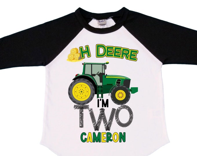 Personalized Farm Green Tractor Farm Animal theme Birthday Shirt. Two Birthday. Boy's Tractor Birthday Shirt.  Farm Birthday Shirt.