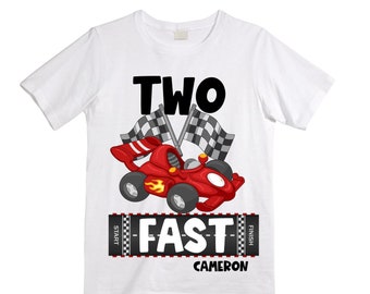 Personalized RaceCar TWO FAST theme Birthday Shirt. Two Birthday. Boy's Car Birthday Shirt. Race Car Racing Birthday Shirt.
