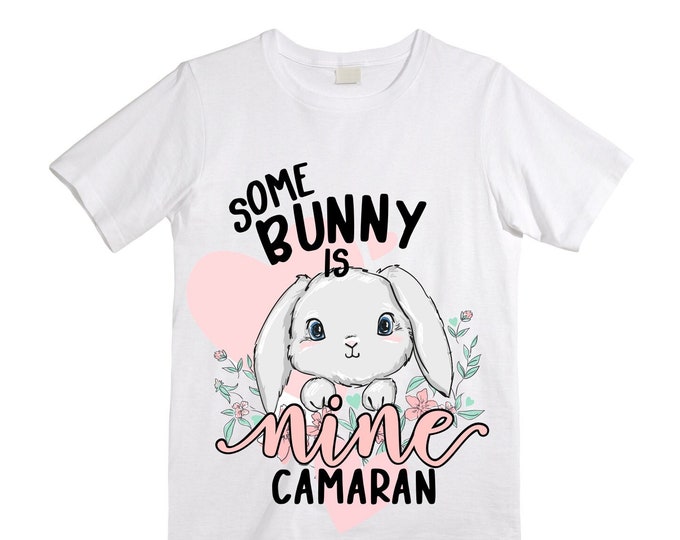 Personalized Some BUNNY is NINE Rabbit Bunny themed NINE Birthday Girl Shirt. Cake Smash Short Sleeve Birthday Shirt. 9th . Birthday Shirt
