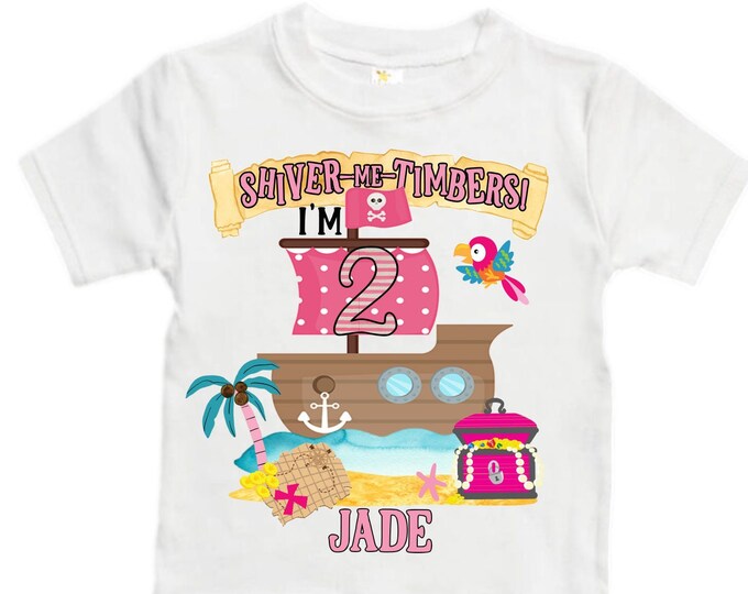 Personalized Two Pirate Rainbow . Pirate Ship.  Arrgh, Shiver me Timbers. Ahoy Matey Girls Birthday Shirt. 2nd Birthday Girl. Pirate Second