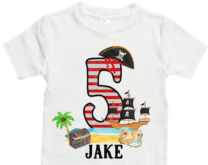 Personalized Pirate Ship FIVE Pirate Ship theme Birthday Shirt. Five Birthday. Boy's Pirate. Ahoy Matey, Arr Matey, Arrgh, Shiver Me Timber