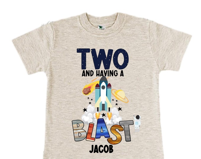 Personalized Space Birthday TWO Astronaut theme Birthday Shirt. TWO Birthday. Boy's Birthday Shirt. Spaceship Space ship Birthday Shirt.