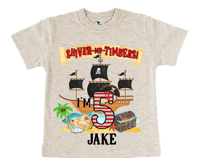 Personalized Pirate Ship FIVE Pirate Ship theme Birthday Shirt. Five Birthday. Boy's Pirate. Ahoy Matey, Arr Matey, Arrgh, Shiver Me Timber