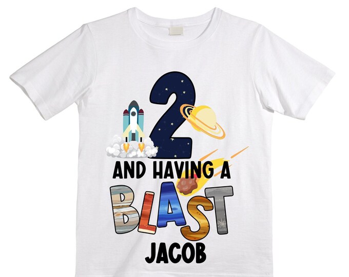 Personalized Space Birthday TWO Astronaut theme Birthday Shirt. TWO Birthday. Boy's Birthday Shirt. Spaceship Space ship Birthday Shirt.