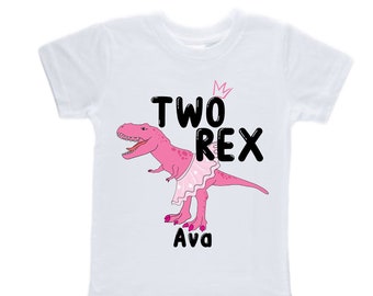 Personalized Two Rex Raglan Dinosaur theme Birthday Shirt. Two Birthday. Girl's Dino Birthday Shirt. Dinosaur Birthday Shirt.