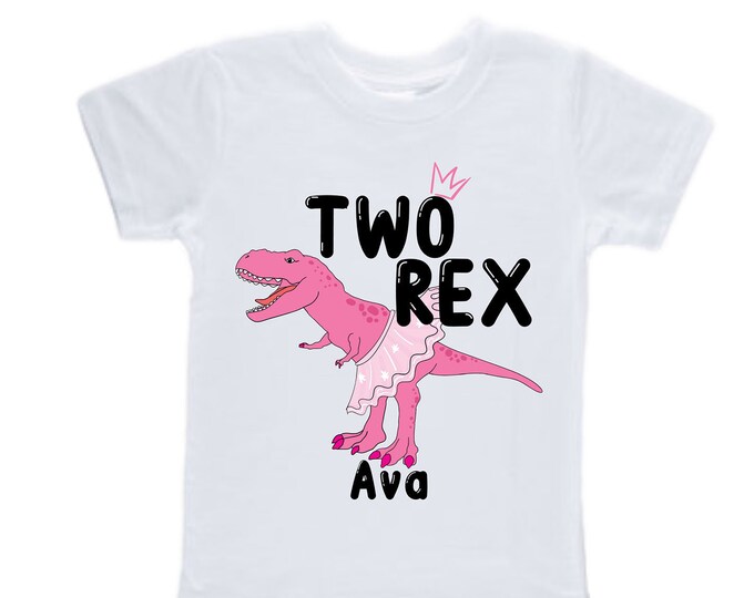Personalized Two Rex Raglan Dinosaur theme Birthday Shirt. Two Birthday. Girl's Dino Birthday Shirt. Dinosaur Birthday Shirt.