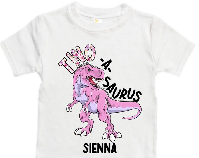 Personalized Two Rex Raglan Dinosaur theme Birthday Shirt. Two Birthday. Girl's Dino Birthday Shirt. Dinosaur Birthday Shirt.