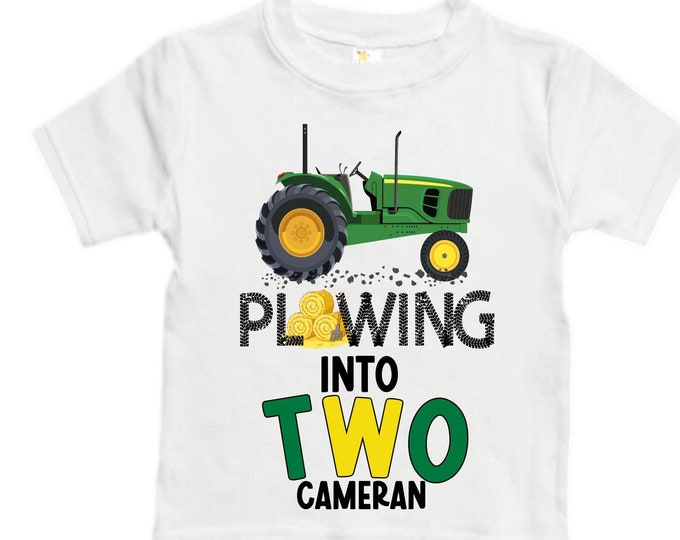 Personalized Farm Green Tractor Farm Animal theme Birthday Shirt. Two Birthday. Boy's Tractor Birthday Shirt.  Farm Birthday Shirt.