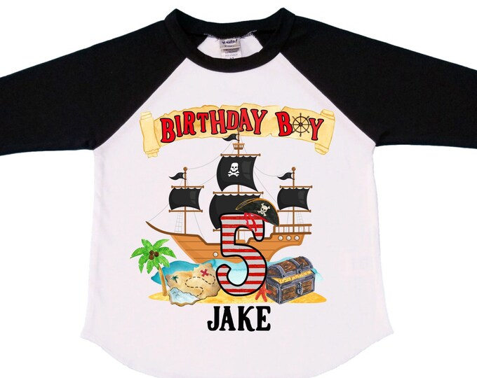 Personalized Pirate Ship FIVE Pirate Ship theme Birthday Shirt. Five Birthday. Boy's Pirate. Ahoy Matey, Arr Matey, Arrgh, Shiver Me Timber