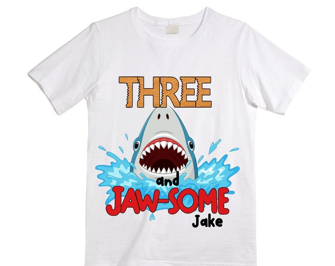 Being THREE is JAW-SOME Birthday Three theme Birthday Shirt. 3rd Birthday. Ocean Birthday Shirt. Shark Theme Birthday Shirt.