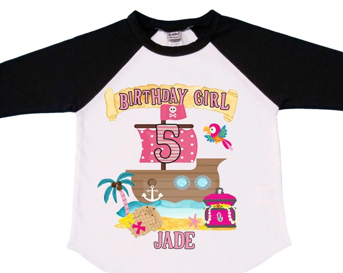 Personalized Pirate Rainbow FIVE Birthday Girl Shirt. Ahoy Matey, Arrgh, Arr Matey. Shiver Me Timbers Pirate 5th Birthday Shirt