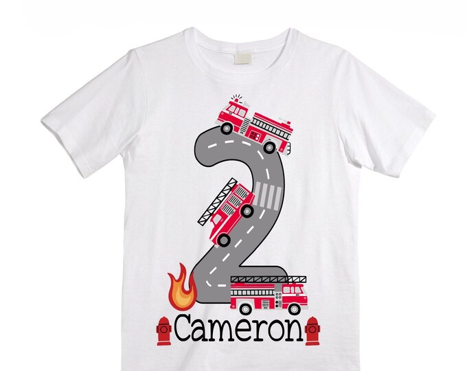 Personalized Sound the Alarm I'm 2 Fire Truck theme Birthday Shirt. Two Birthday. Boy's Truck Birthday Shirt. Fire Truck Birthday Shirt.