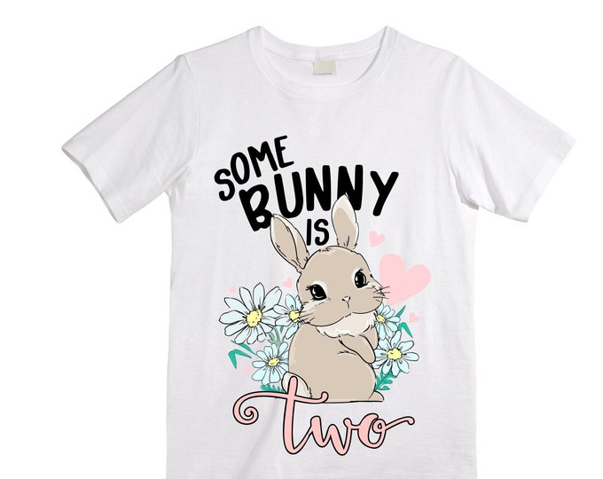 Some BUNNY is TWO - Bunny Rabbit Theme Birthday Girl Shirt. Cake Smash Sleeve Birthday Shirt. TWO . Birthday Shirt