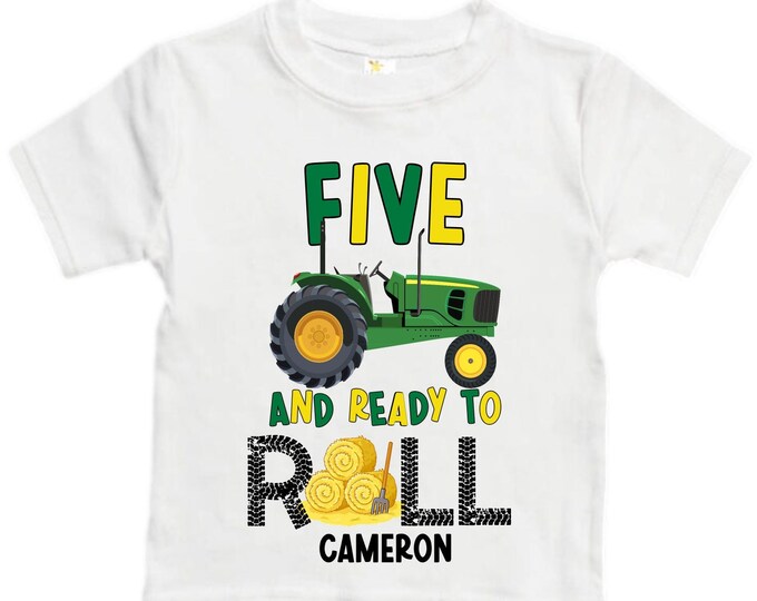 Personalized Green Tractor Truck FIVE Raglan Monster Truck theme Birthday Shirt. FIVE Birthday. Racing Birthday . Tractor Truck Birthday .