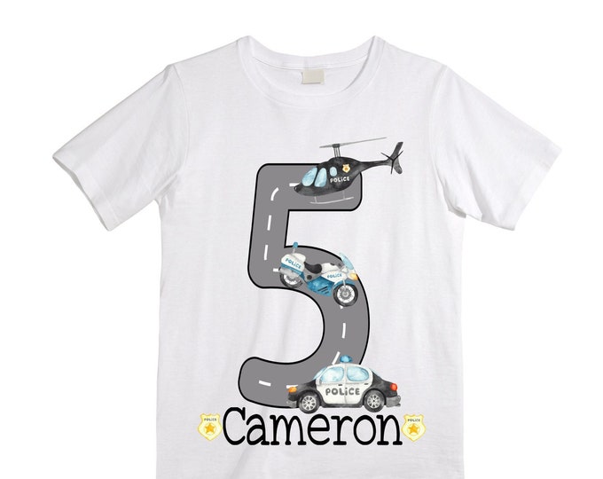 Personalized Hands Up! I'm 5 FIVE Raglan Monster Truck theme Birthday Shirt. FIVE Birthday. Boy's Police Birthday . Police Birthday .