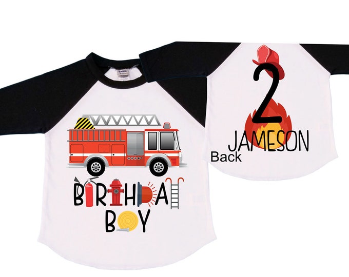 Personalized Fire Truck theme Birthday Shirt. Two Birthday. Boy's Truck Birthday Shirt. Monster Truck Racing Birthday Shirt.