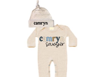 Personalized Name Baby Outfit. Baby Shower Gift. New Born Bring Home Outfit.