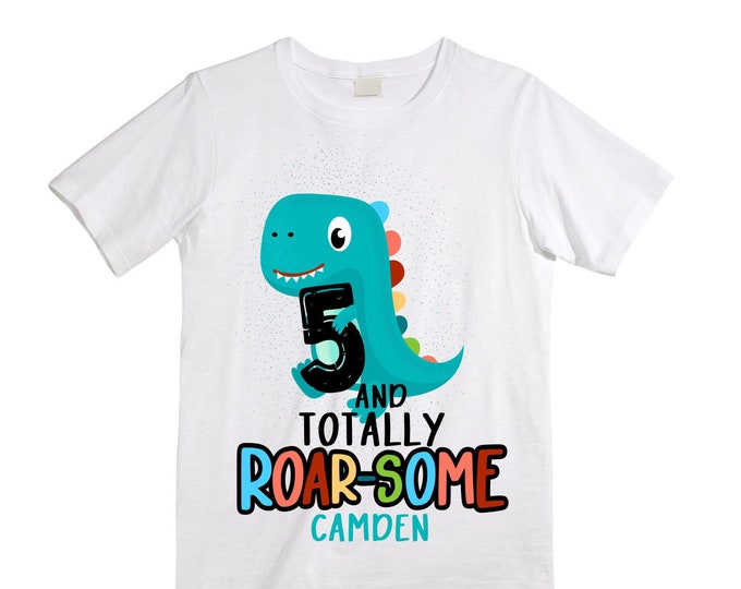 Personalized Dinosaur Themed Birthday Boy Raglan Dinosaur theme Birthday Shirt. FIVE Birthday. Boy's Dino Birthday. Dinosaur Birthday Shirt.