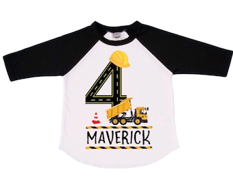 Personalized 4 Dump Truck Construction  FOUR  Trash Truck theme Birthday Shirt. Fourth Birthday. Boy's Birthday .