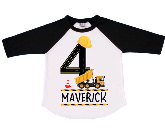 Personalized 4 Dump Truck Construction  FOUR  Trash Truck theme Birthday Shirt. Fourth Birthday. Boy's Birthday .