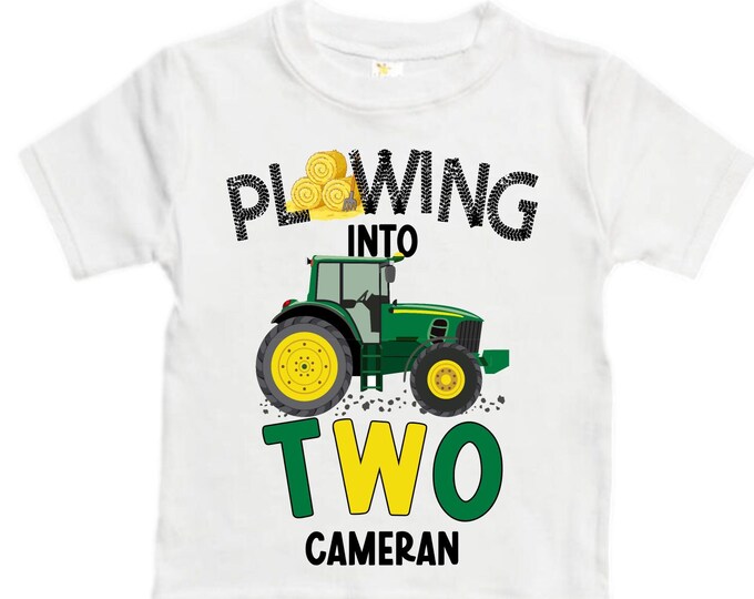 Personalized Farm Green Tractor Farm Animal theme Birthday Shirt. Two Birthday. Boy's Tractor Birthday Shirt.  Farm Birthday Shirt.